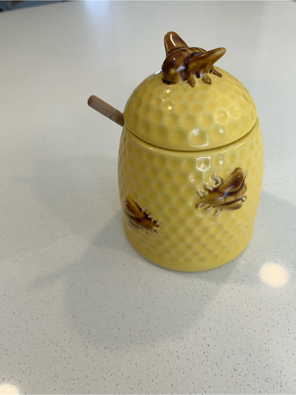 Yellow Bee Honey Pot with Wooden Dipper